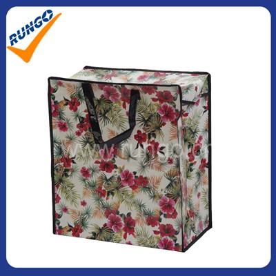 Vintage flower printed pp woven bag with zipper closure