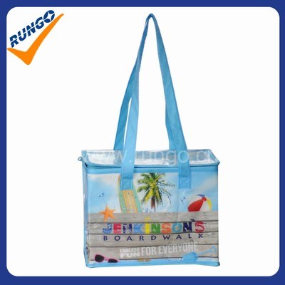 Small laminated non woven insulated lunch cooler bag for 6 cans of 0.33L with long handles