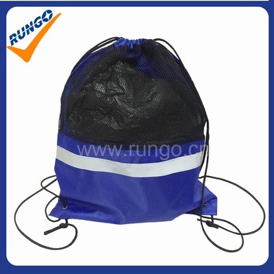Rungo polyester drawstring bag with mesh and reflective stripe