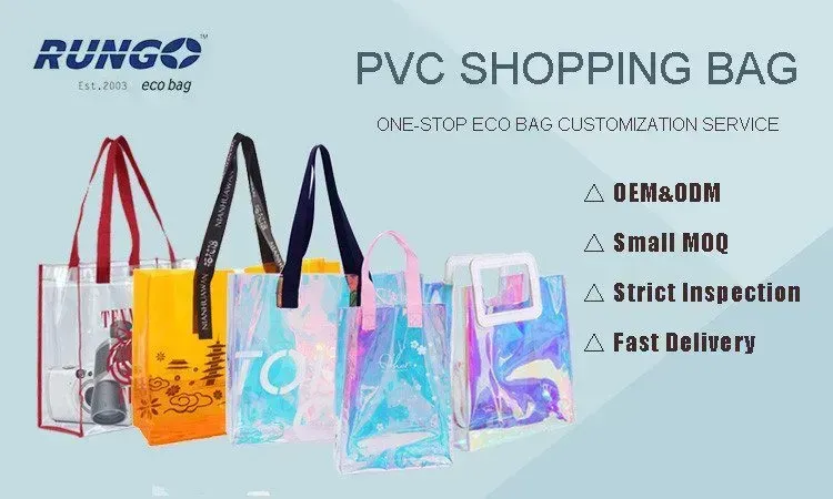 Custom LOGO Silk Screen Print  Transparent Holographic Fashion PVC Tote Bag - Detail