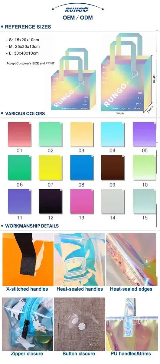 Custom LOGO Silk Screen Print  Transparent Holographic Fashion PVC Tote Bag - Detail