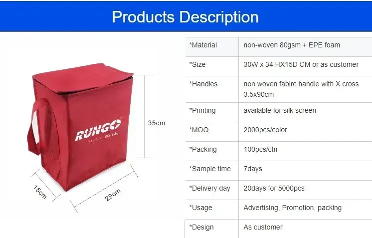 Reusable Outdoor Party Picnic Drink Beer Fruit large thermal insulated food delivery non woven cooler bag - ICE-2020 - Detail